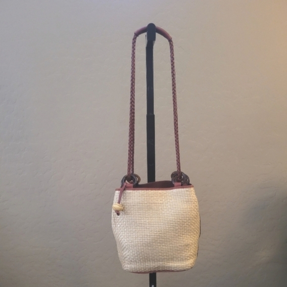 Bechamel 90's‎ Brown Leather Cream Woven Bucket Bag - Picture 1 of 11